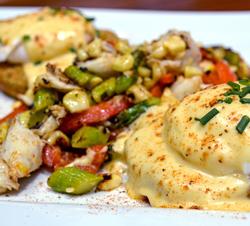 CRAB HASH & FRIED GREEN TOMATO EGGS BENEDICT*