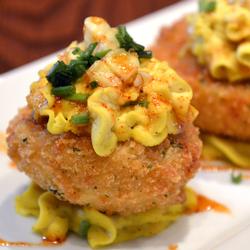 HOT HONEY GOAT CHEESE FRIED DEVILED EGGS